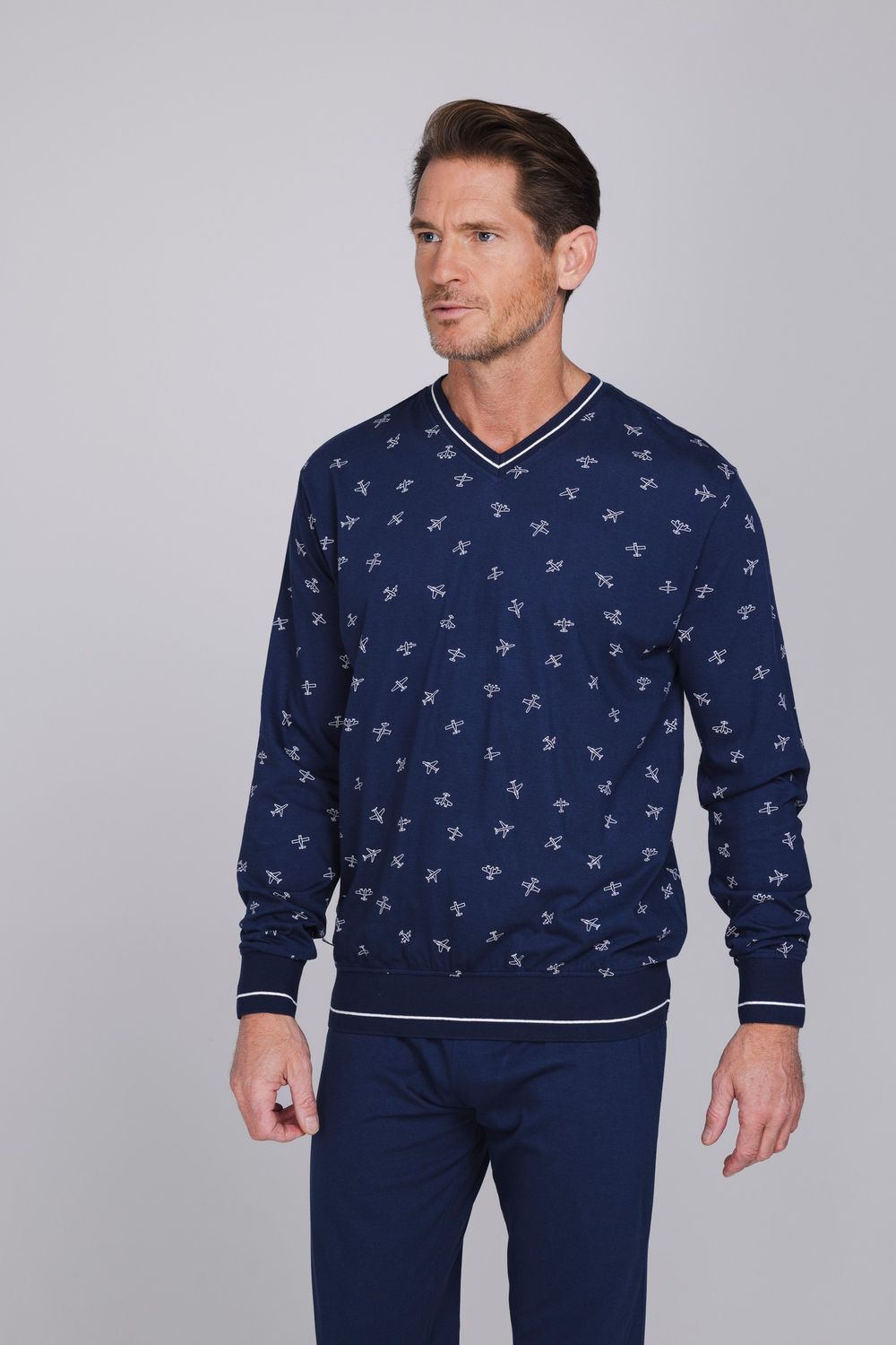 Pastunette Heren Pyjama: Blauw, Vliegtuigen