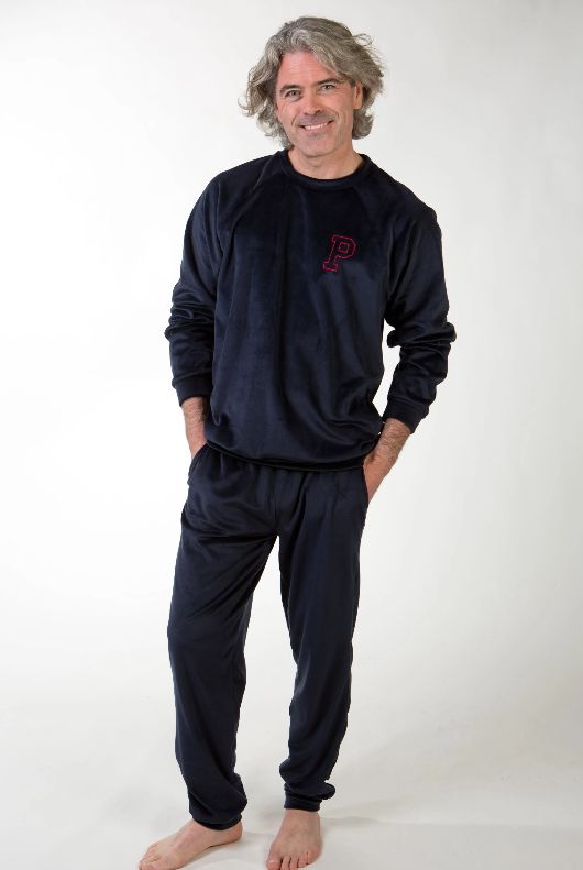 Perlina Heren Pyjama: Mario, Velours, Navy