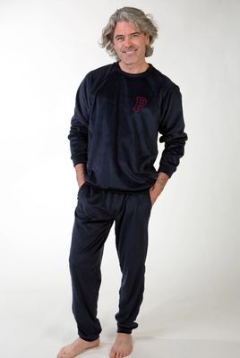 Perlina Heren Pyjama: Mario, Velours, Navy