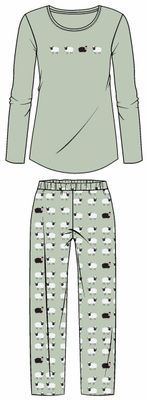 Ringella Dames pyjama: Jade Cream, Schaapjes, katoen