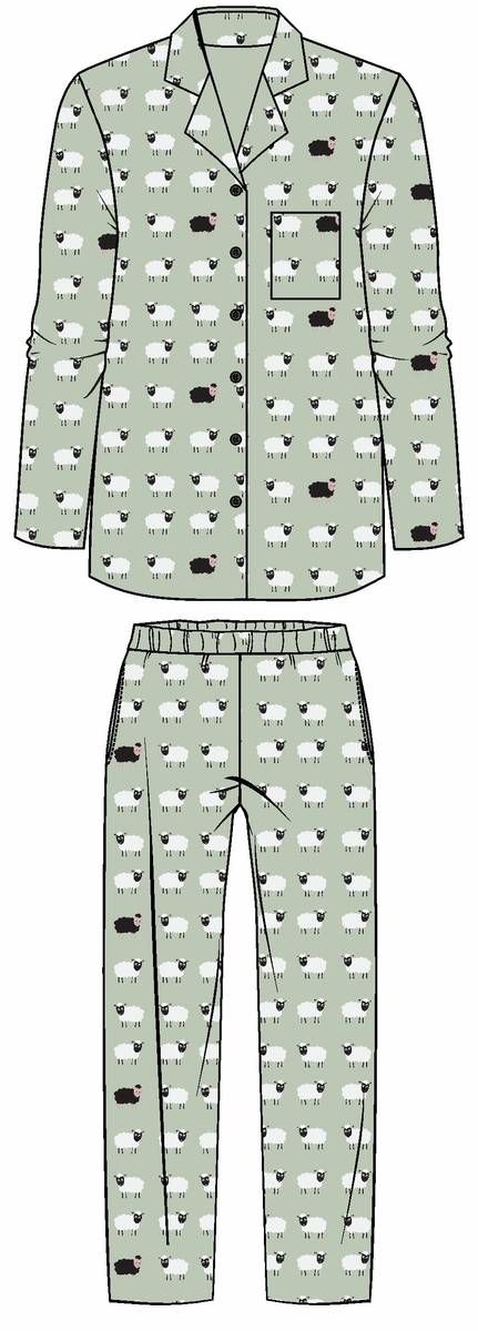 Ringella Dames pyjama doorknoopmodel: Jade Cream, Schaapjes, katoen