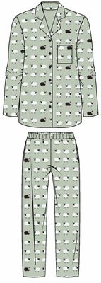 Ringella Dames pyjama doorknoopmodel: Jade Cream, Schaapjes, katoen