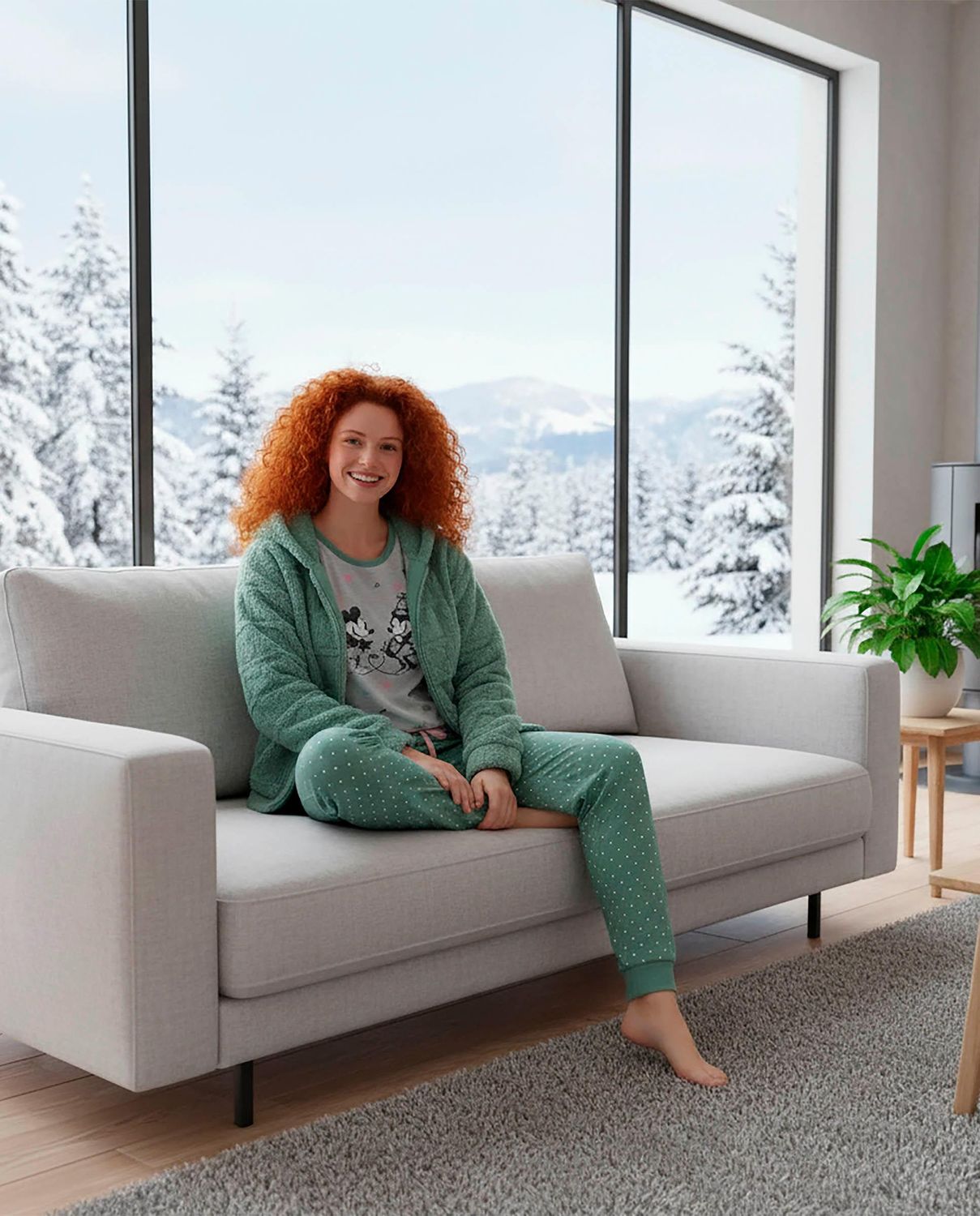 Egatex ( Senoretta ) kamerjas + Pyjama Dames: Groen kleur, warm, mickey opdruk
