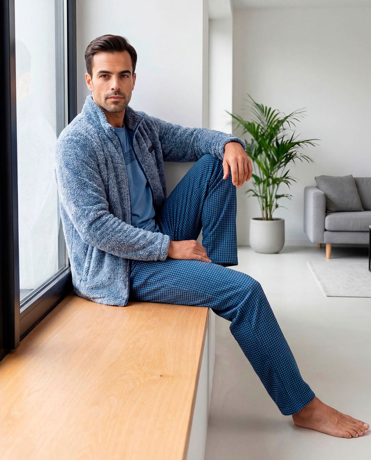 Egatex ( Soy ) Kamerjas Heren: Blauw, Fleece warm, kort model, met rits