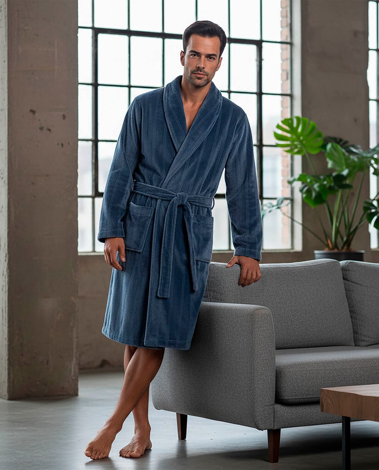 Egatex ( Soy ) Kamerjas Heren: Blauw licht gestreept, Fleece warm