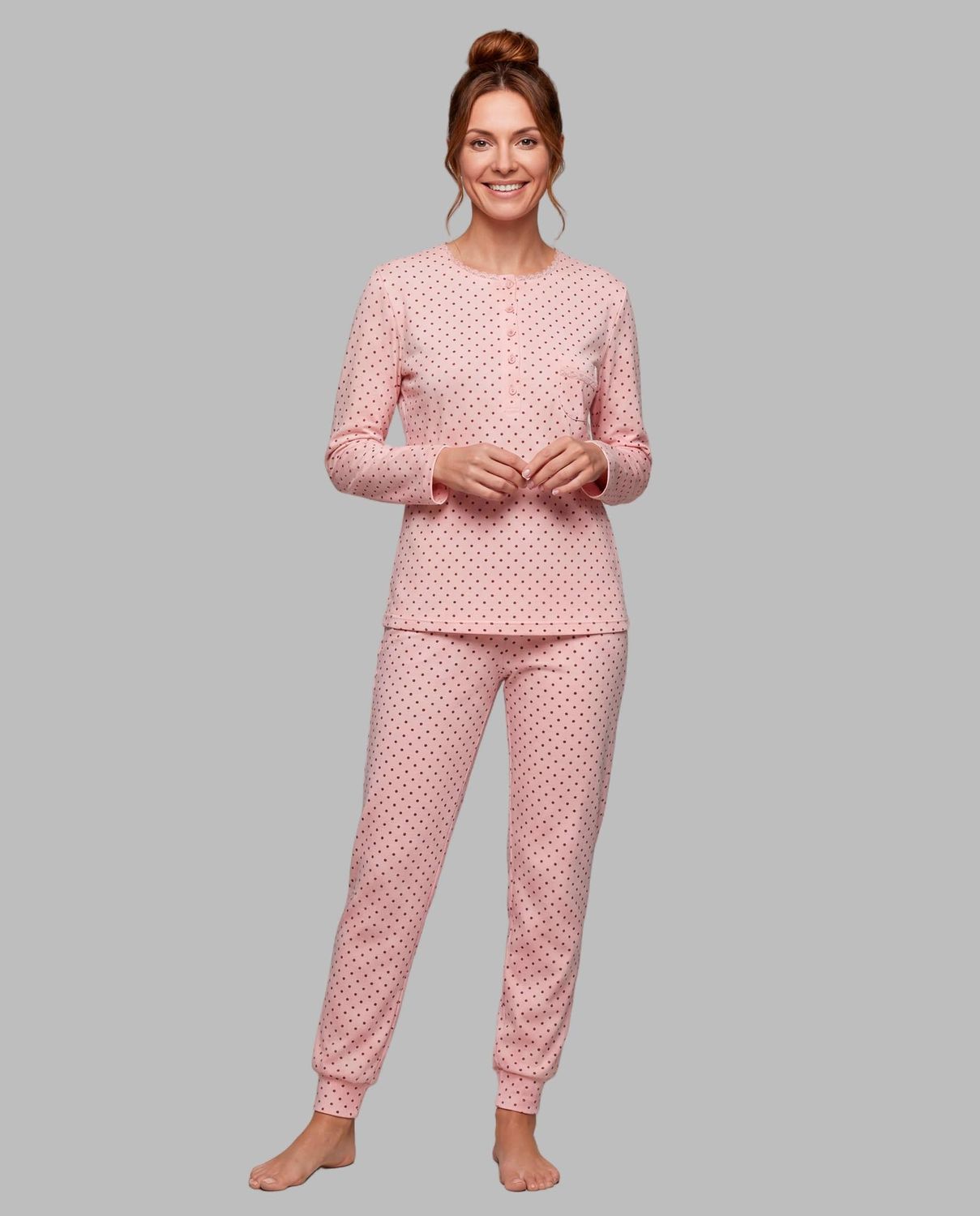 Egatex Pyjama Dames: Roze met bolletjes, Interlock