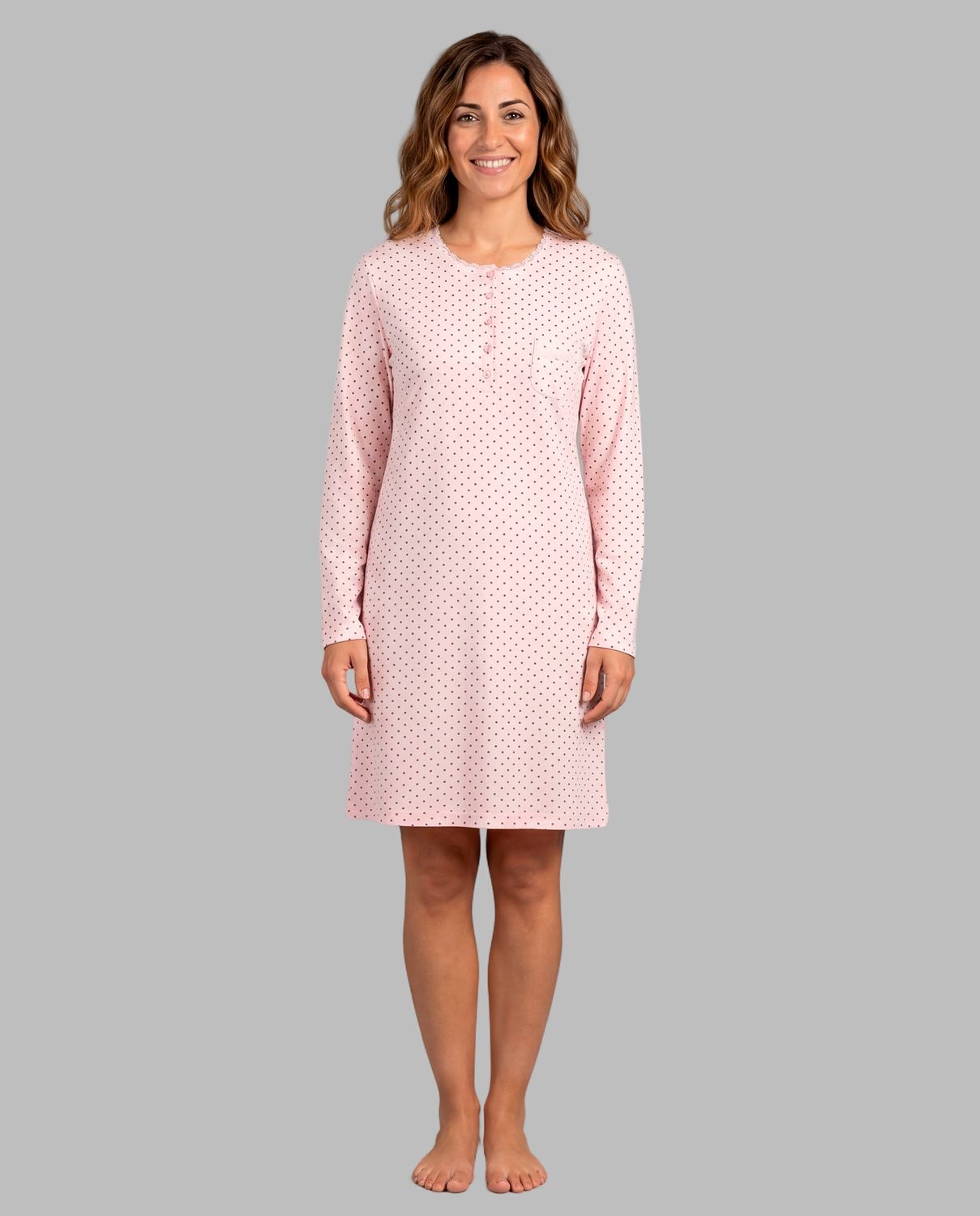 Egatex Nachthemd Dames: Roze met bolletjes, Interlock