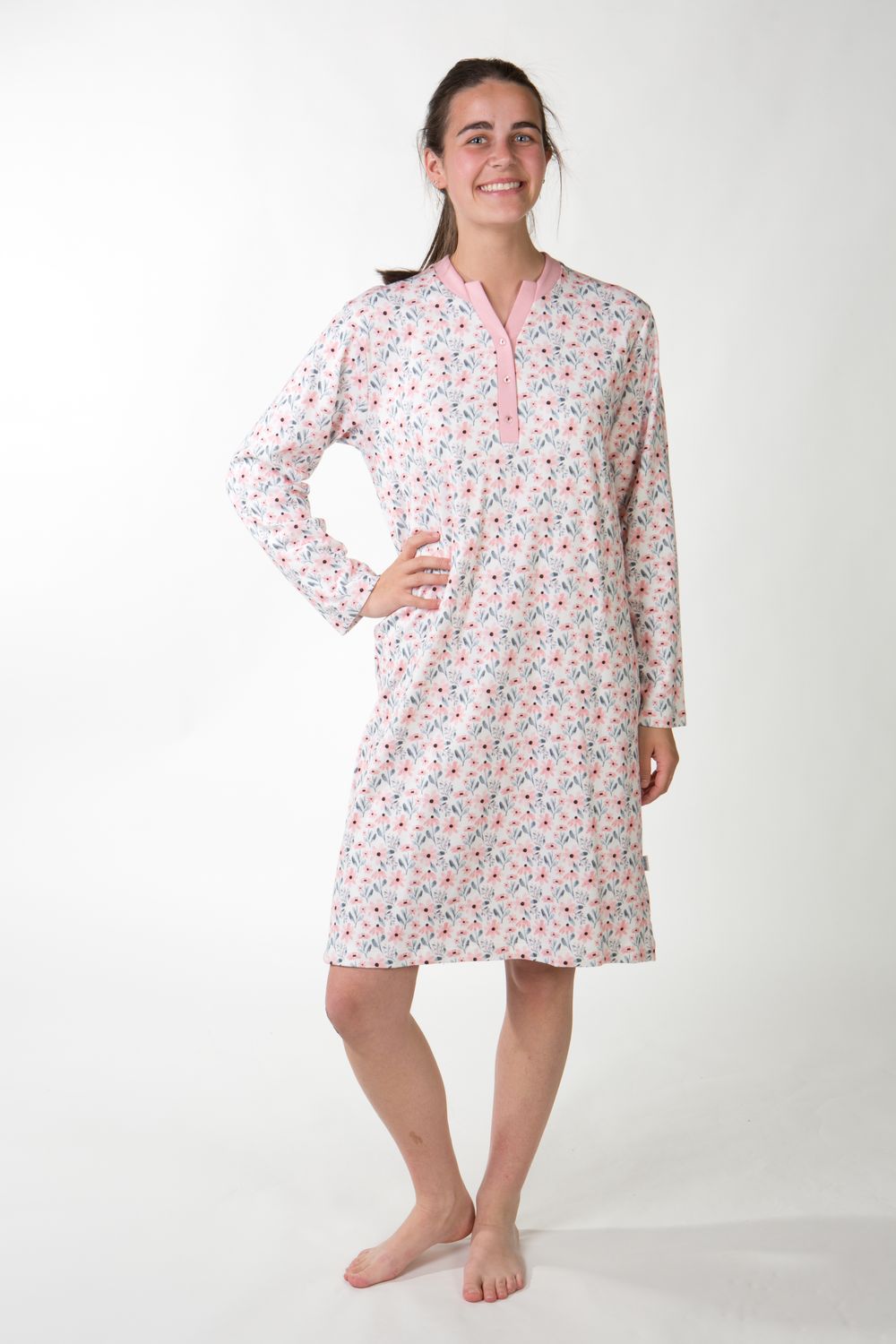 Perlina Dames nachthemd: Jade B 100cm, Roze, Brushed