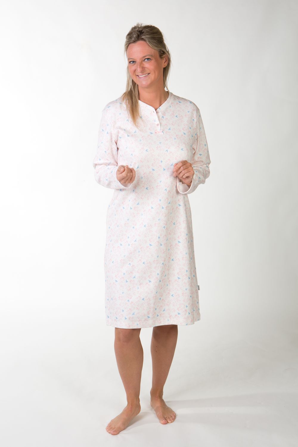 Perlina Dames nachthemd: Isla B 100cm, Ecru, Brushed