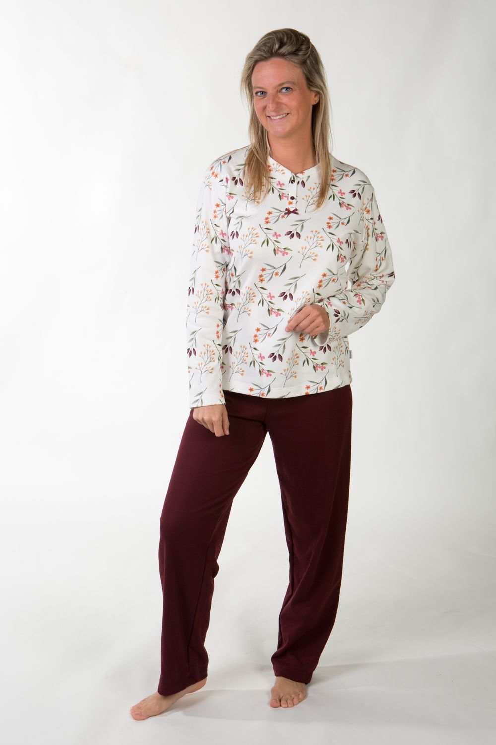 Perlina Pyjama Dames: Lila A, Bordeau, gemoltoneerd