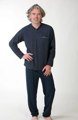 Perlina Pyjama Heren: Kyle, Navy, Badstof + gemoltoneerd
