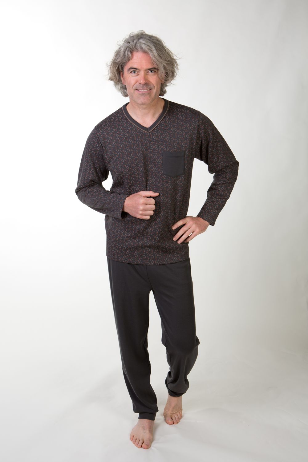 Perlina Pyjama Heren: Russel, Grey Print, gemoltoneerd