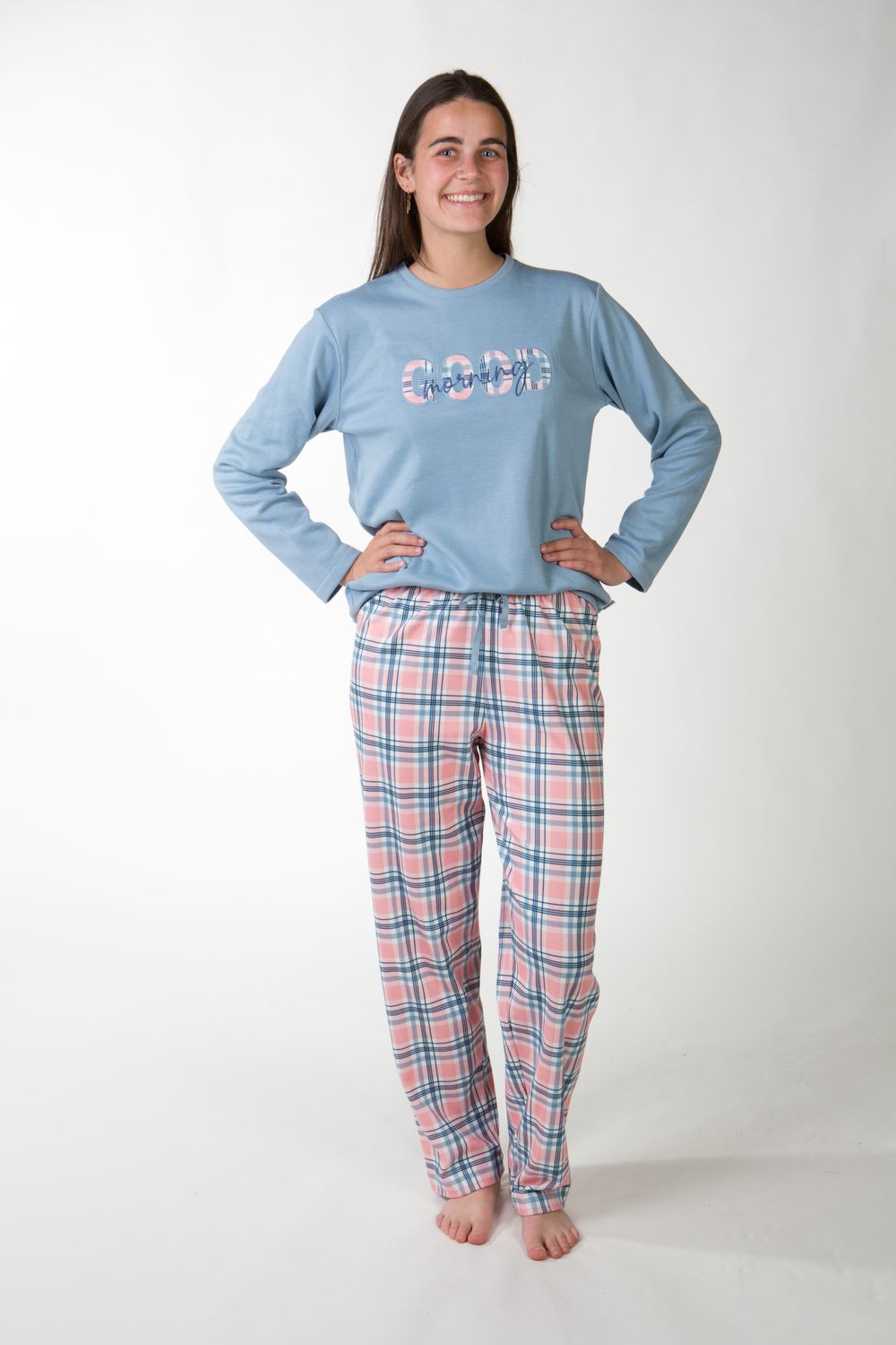 Perlina Pyjama Dames: Willow A2, Blauw, Interlock Brushed