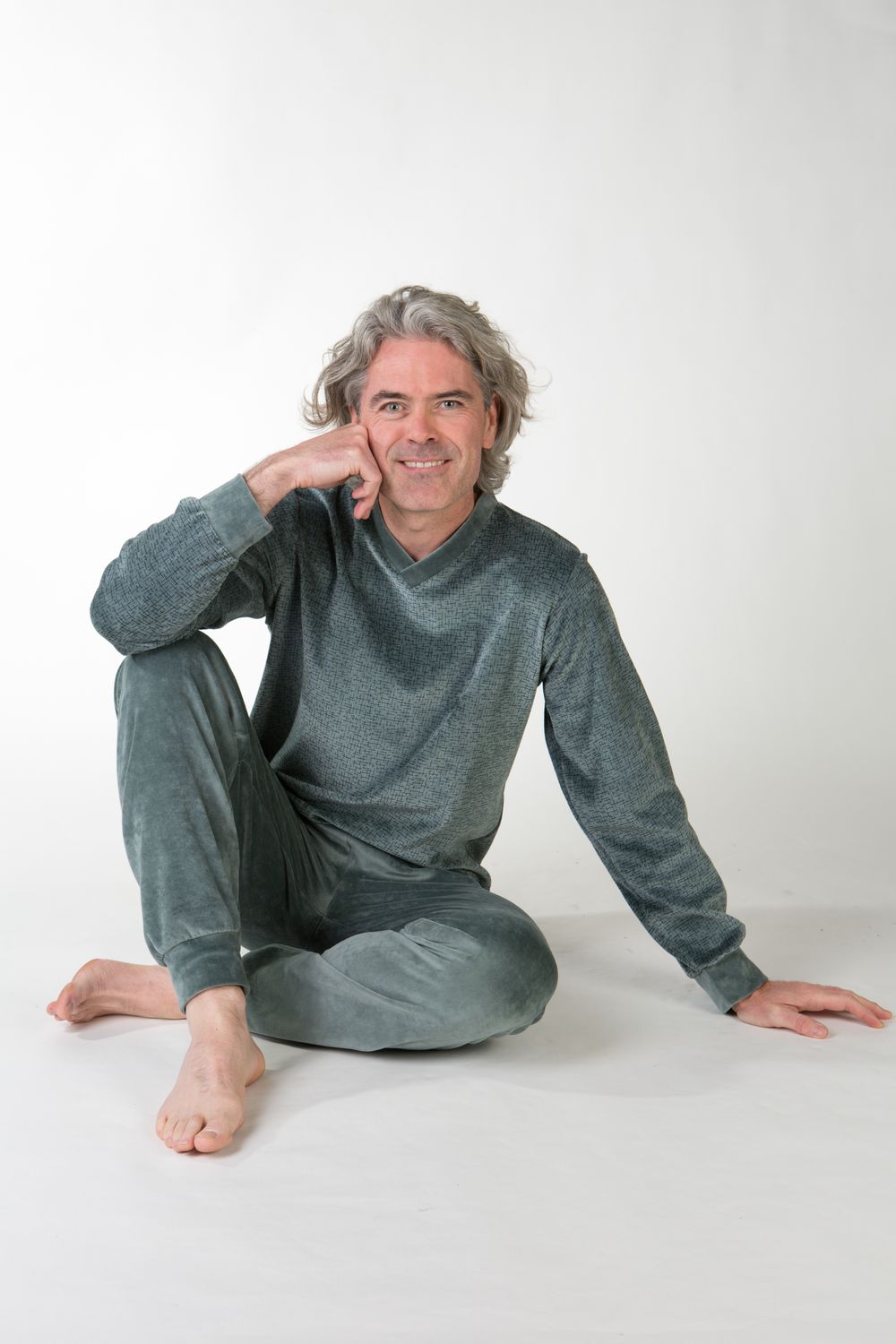 Perlina Pyjama Heren: Warren, Opal kleur, Velours