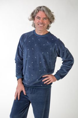 Perlina Pyjama Heren: Pedro, Blauw, Velours