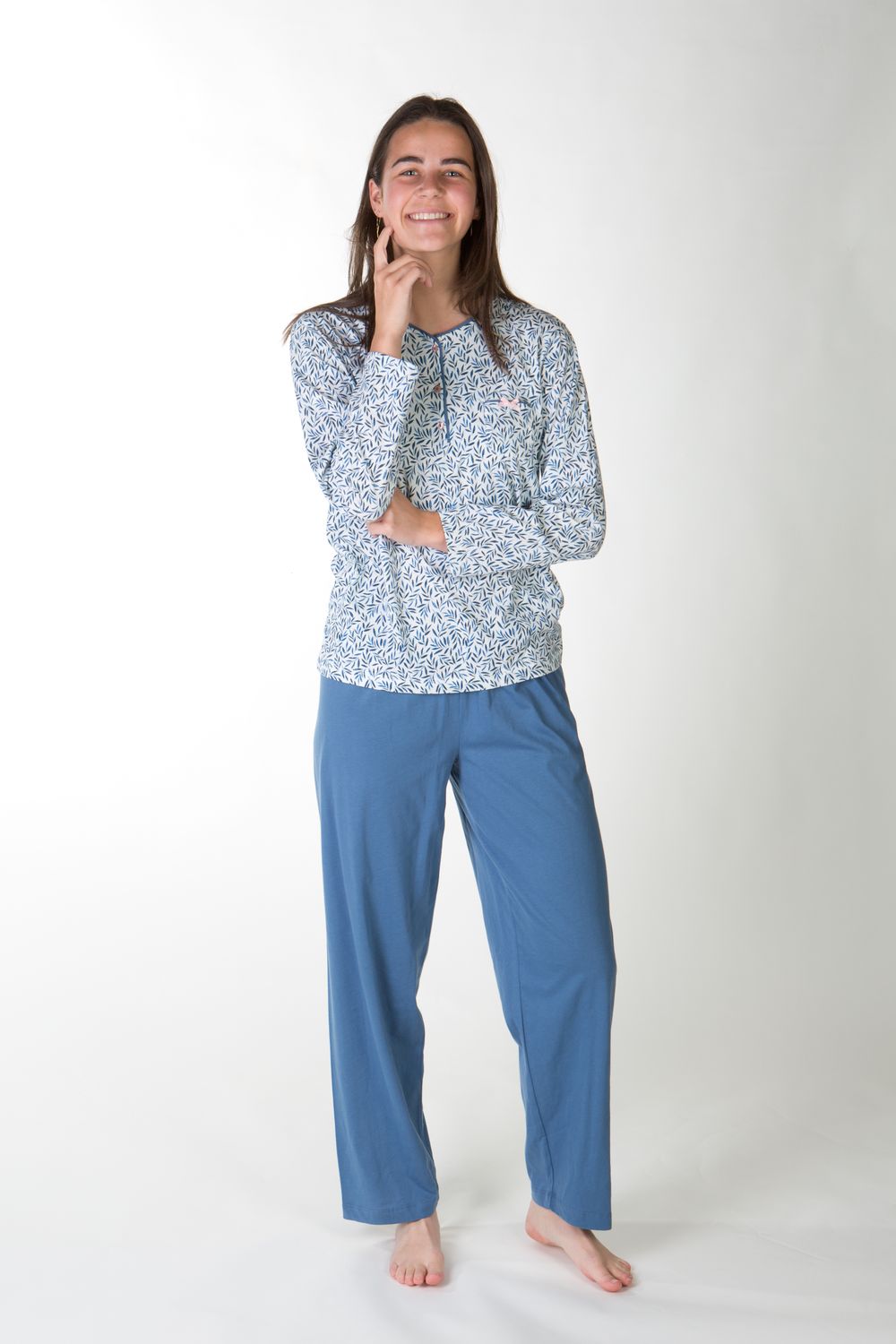 Perlina Dames Pyjama: Aria, Blauw, Katoen, tot 6XL