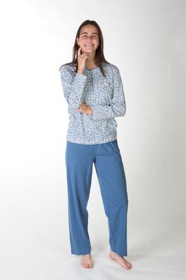 Perlina Dames Pyjama: Aria, Blauw, Katoen, tot 6XL