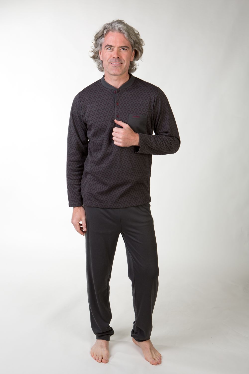 Perlina Heren Pyjama: Stephen, Interlock Brushed, Bordeaux