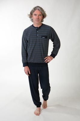 Perlina Heren Pyjama: Erik, Badstof, Blauw, Tot 8XL