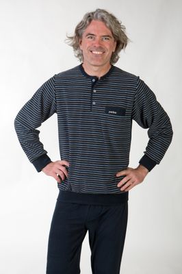 Perlina Heren Pyjama: Erik, Badstof, Blauw, Tot 8XL