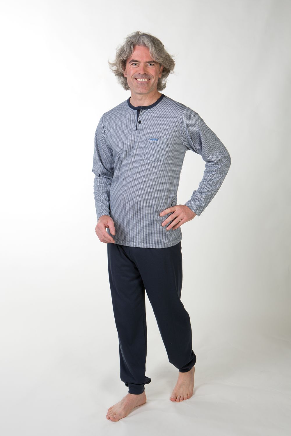 Perlina Pyjama Heren: Gary, Blauw, Interlock Brushed
