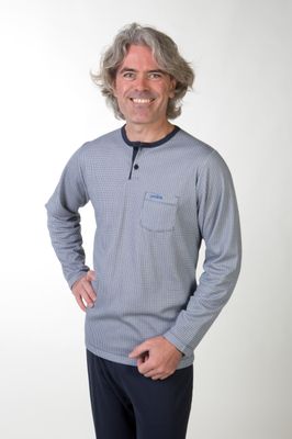 Perlina Pyjama Heren: Gary, Blauw, Interlock Brushed