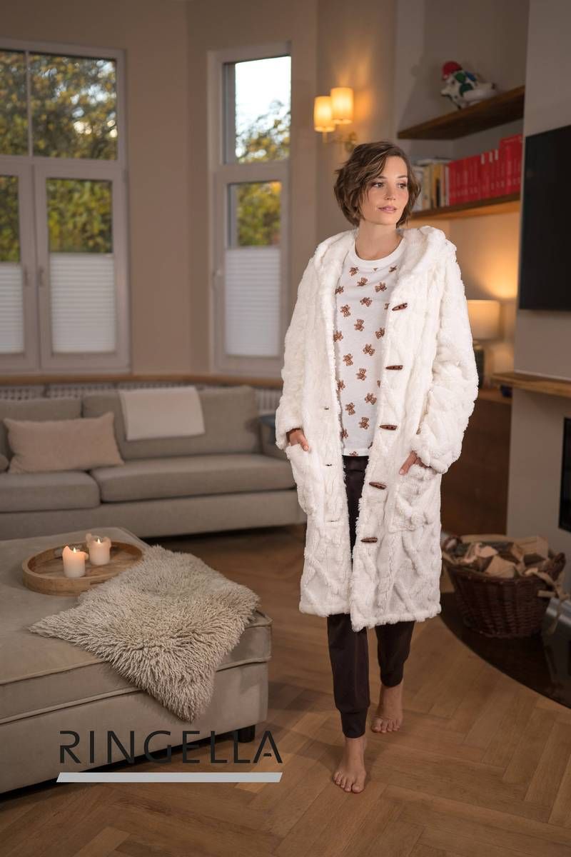 Ringella Dames kamerjas: Ecru, met knopen, Super warm