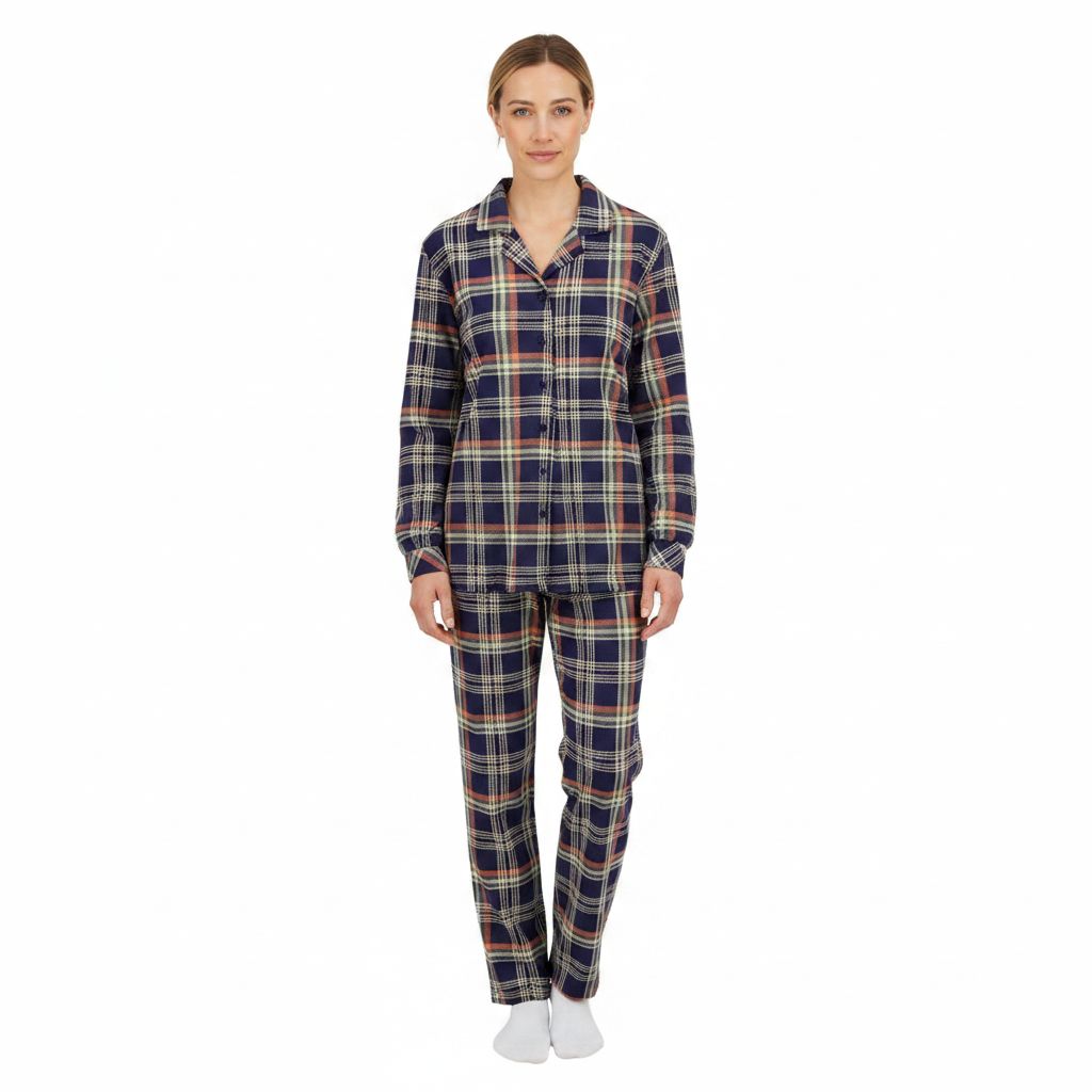 Ringella Pyjama Dames: Blauw / koraal, doorknoopmodel, Interlock
