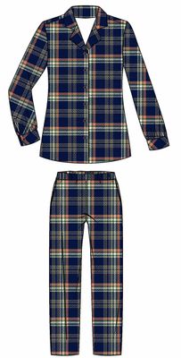 Ringella Pyjama Dames: Blauw / koraal, doorknoopmodel, Interlock