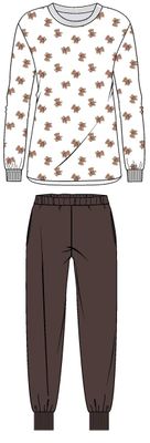Ringella Pyjama Dames: Ecru / bruin, Beertjes