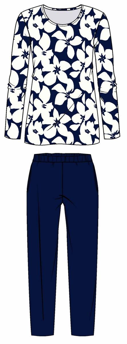 Ringella Bloomy Pyjama Dames: Blauw / Wit, katoen