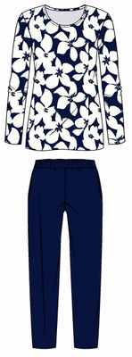 Ringella Bloomy Pyjama Dames: Blauw / Wit, katoen