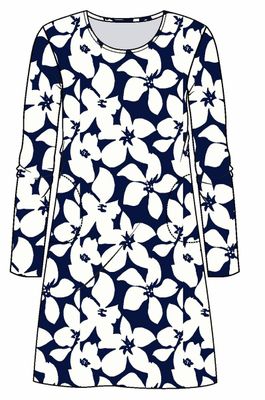 Ringella Bloomy Nachthemd Dames: Blauw / Wit, katoen, 95cm