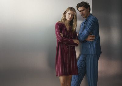 Ammann Heren Pyjama: Doorknoop model, Blauw, Jersey Katoen
