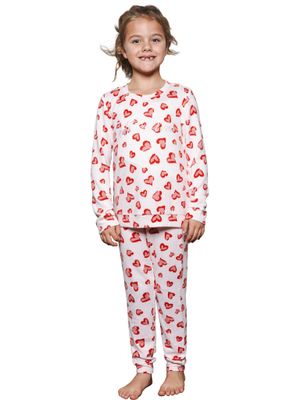 Pastunette Meisjes pyjama: Light Pink, lichte fleece, hartjes