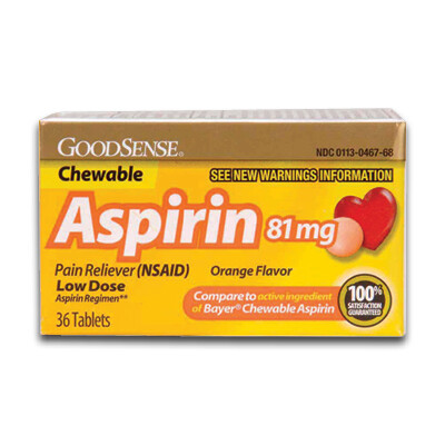Chewable Low Dose Aspirin Tablets 81mg (36/box) Orange