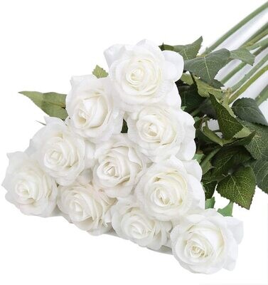 10pcs fiori finti rose bianche