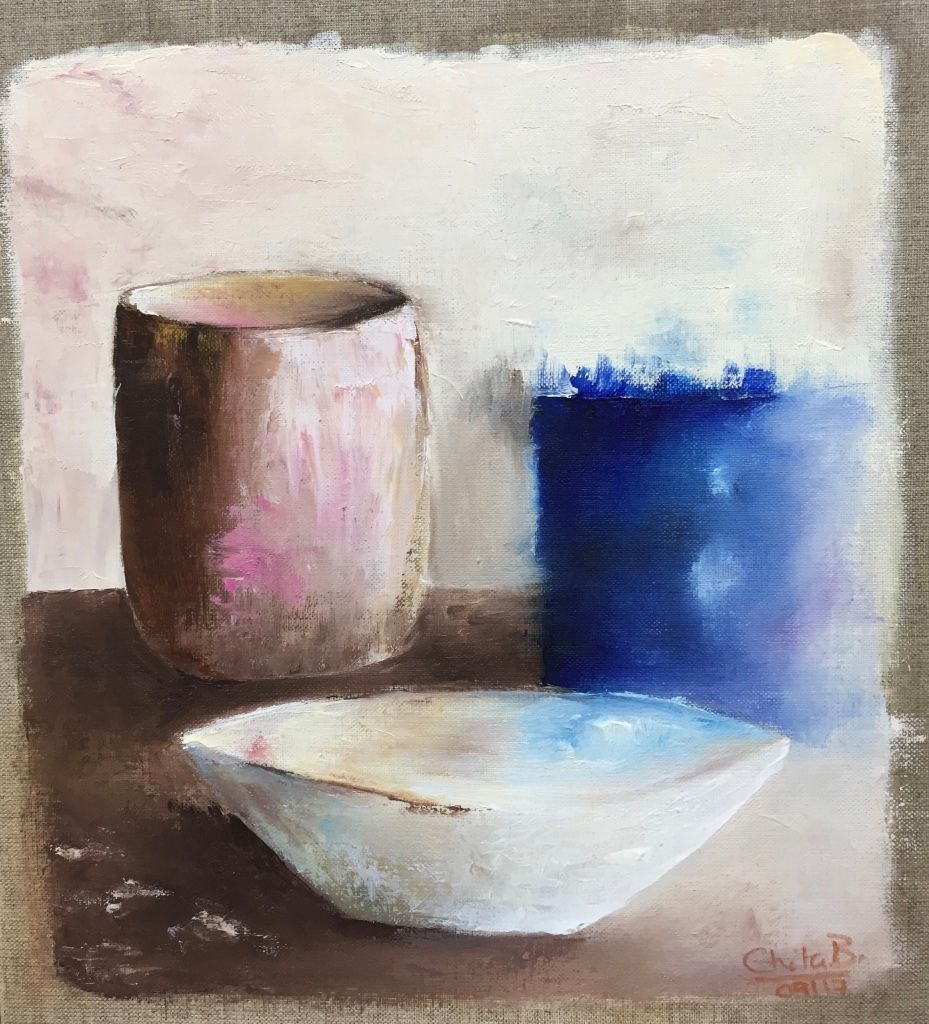 Pot et verre bleus