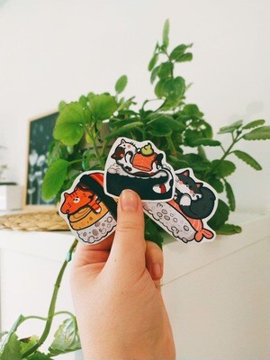 Set 3 Stickers Sushi Cats
