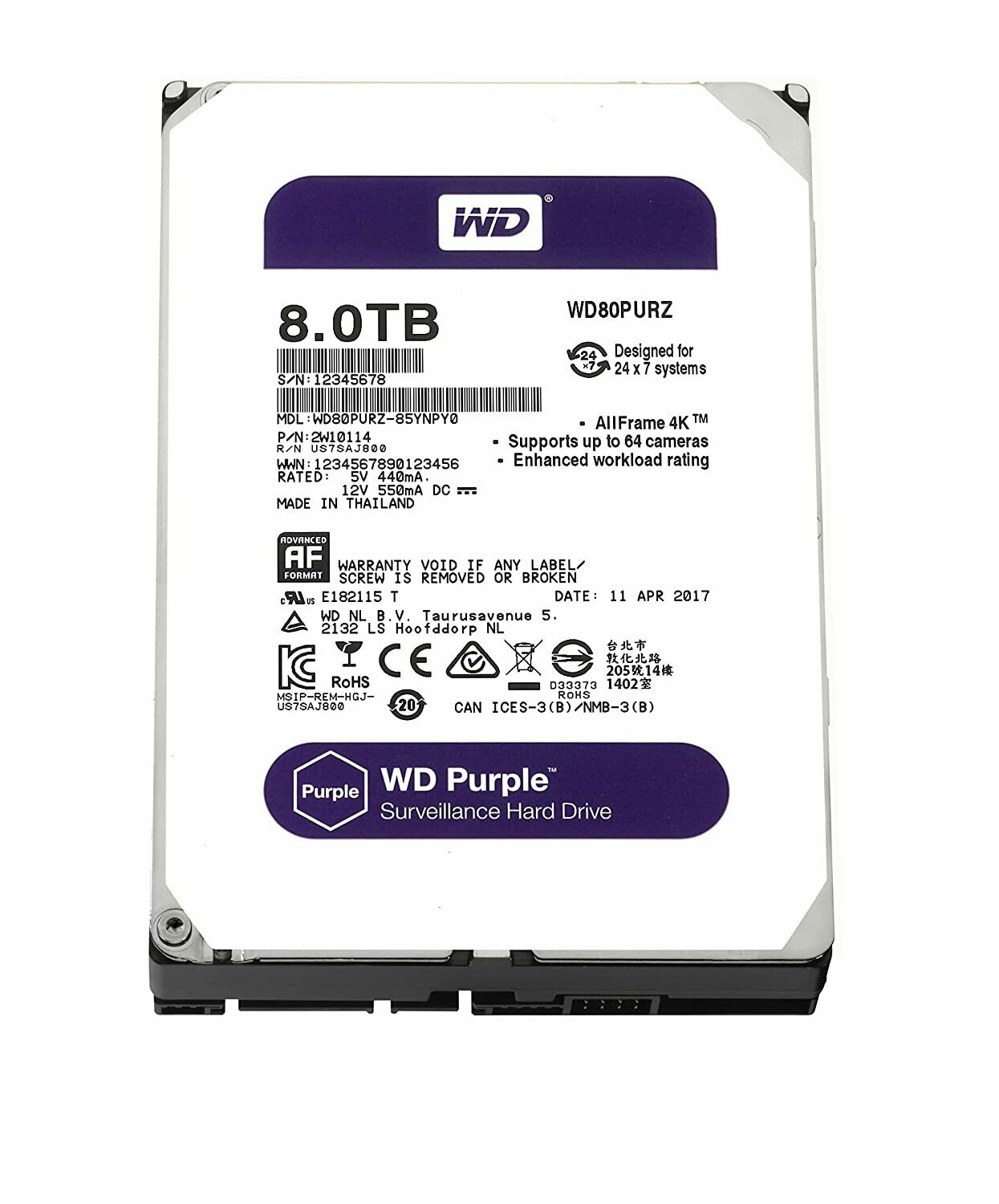 WD 8TB Hard Drive WD80PURZ
