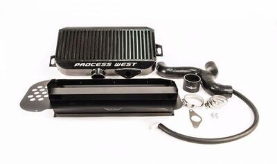 PROCESS WEST -  Top Mount Intercooler Kit (suits Subaru 04-07 Forester XT) (with 02 STI Bonnet Scoop) - Black