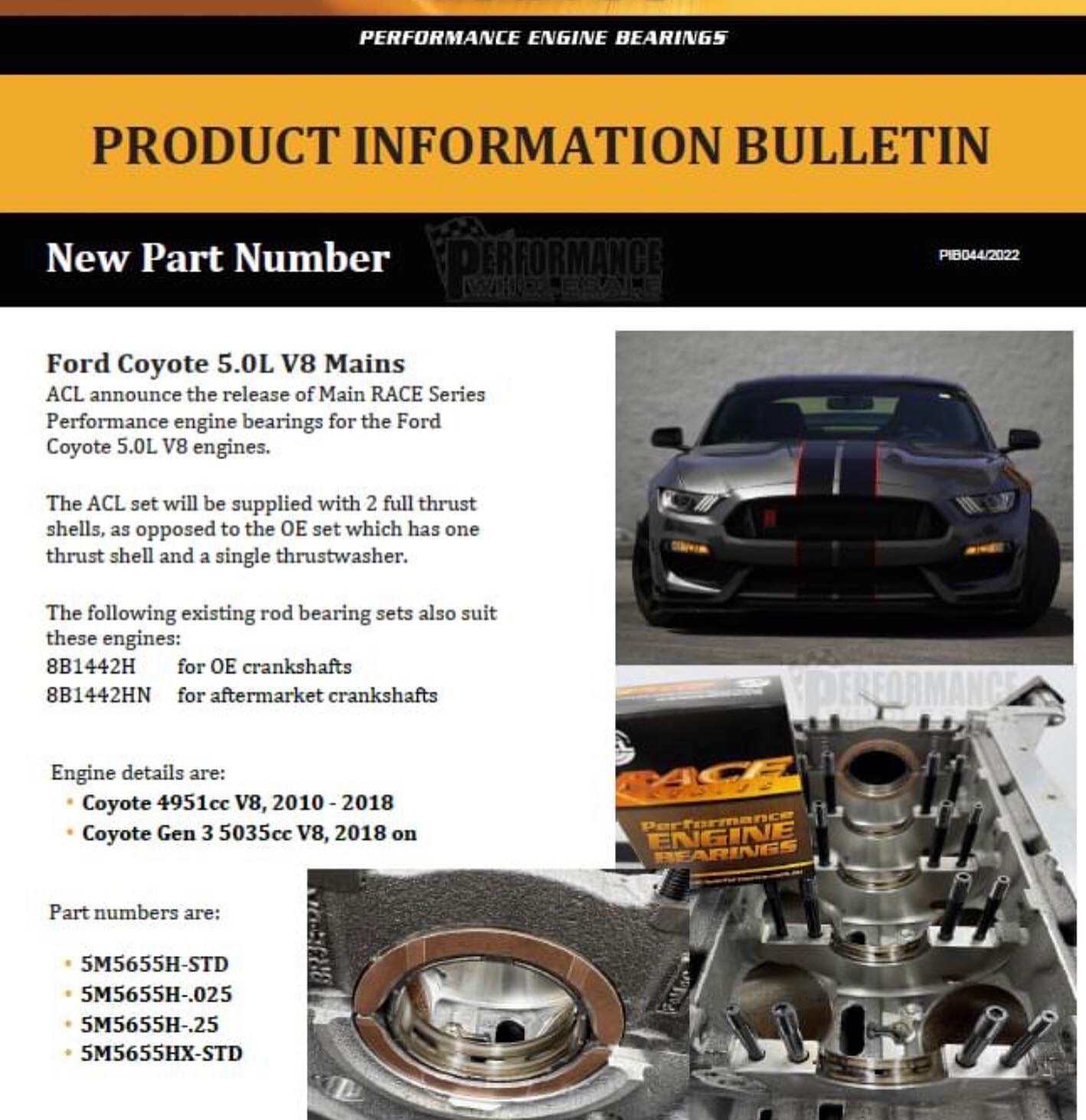 ACL COYOTE MUSTANG RACE SERIES MAIN BEARINGS