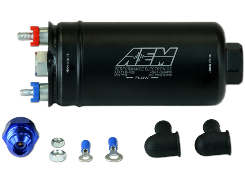 AEM 400lph Inline High Flow Fuel Pump w/ 10AN Inlet & 6AN Outlet