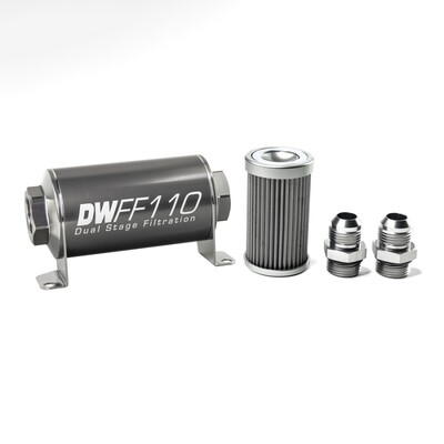 DEATSCHWERKS - In-Line Fuel Filter Element and Housing Kit Stainless Steel 40 Micron 110mm