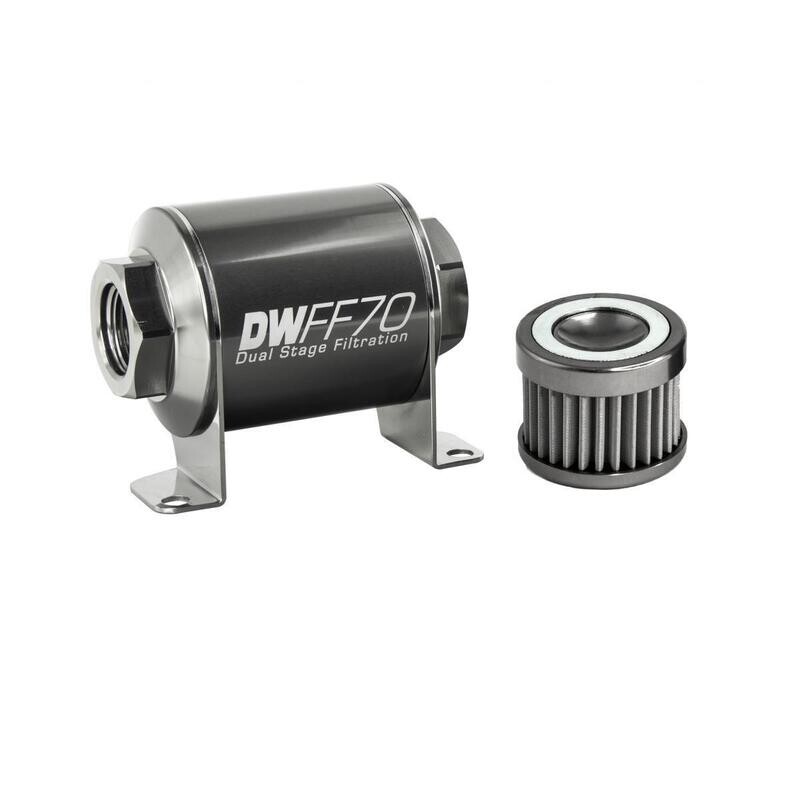 DeatschWerks Stainless Steel 6AN 5 Micron Universal Inline Fuel Filter Housing Kit (110mm) main image 0