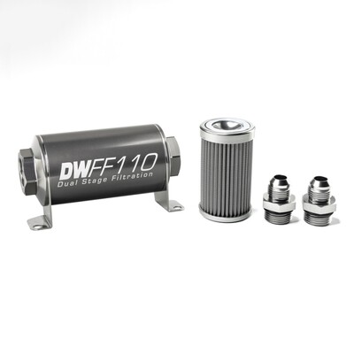 DEATSCHWERKS - In-Line Fuel Filter Element and Housing Kit Stainless Steel 100 Micron 110mm