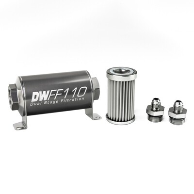 DEATSCHWERKS - In-Line Fuel Filter Element and Housing Kit Stainless Steel 5 Micron 110mm