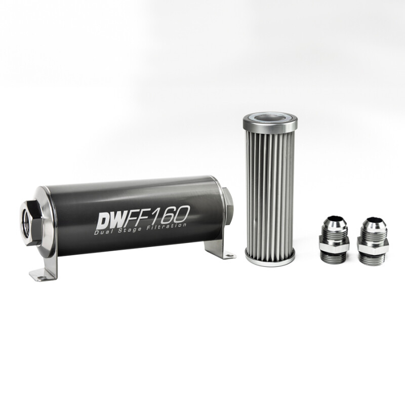 DEATSCHWERKS - In-Line Fuel Filter Element and Housing Kit Stainless Steel 5 Micron 160mm