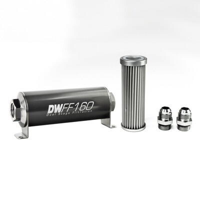 DEATSCHWERKS - In-Line Fuel Filter Element and Housing Kit Stainless Steel 5 Micron 160mm