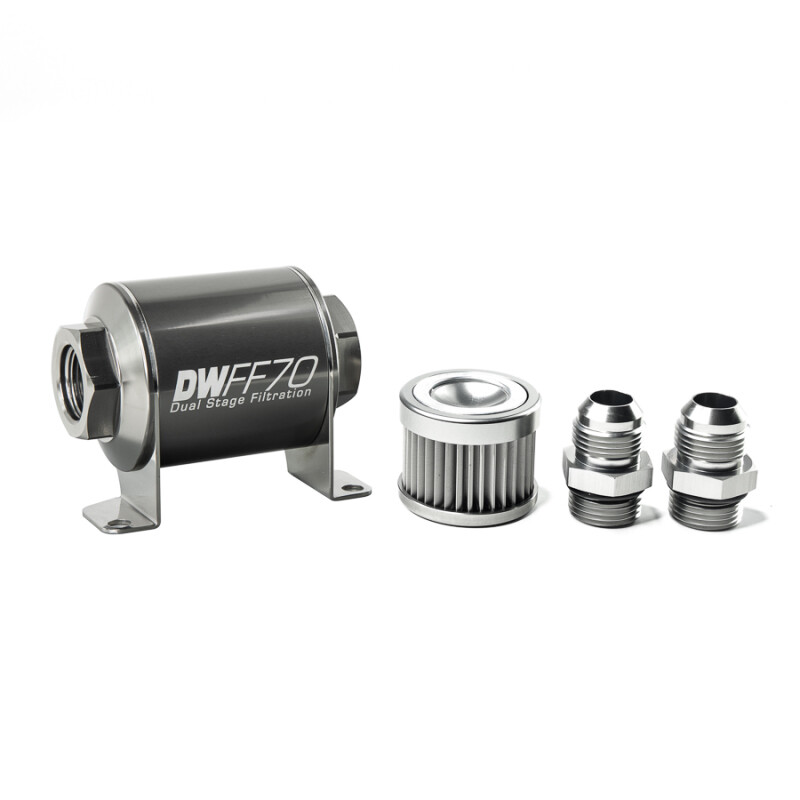 DEATSCHWERKS - In-Line Fuel Filter Element and Housing Kit Stainless Steel 10 Micron 70mm